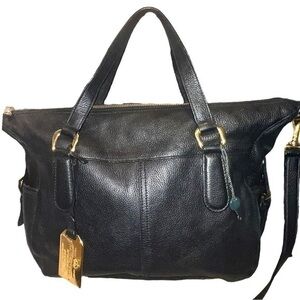 ▶️ Lauren Ralph Lauren ◀️ Black Pebbled Leather Hobo handbag w crossbody strap